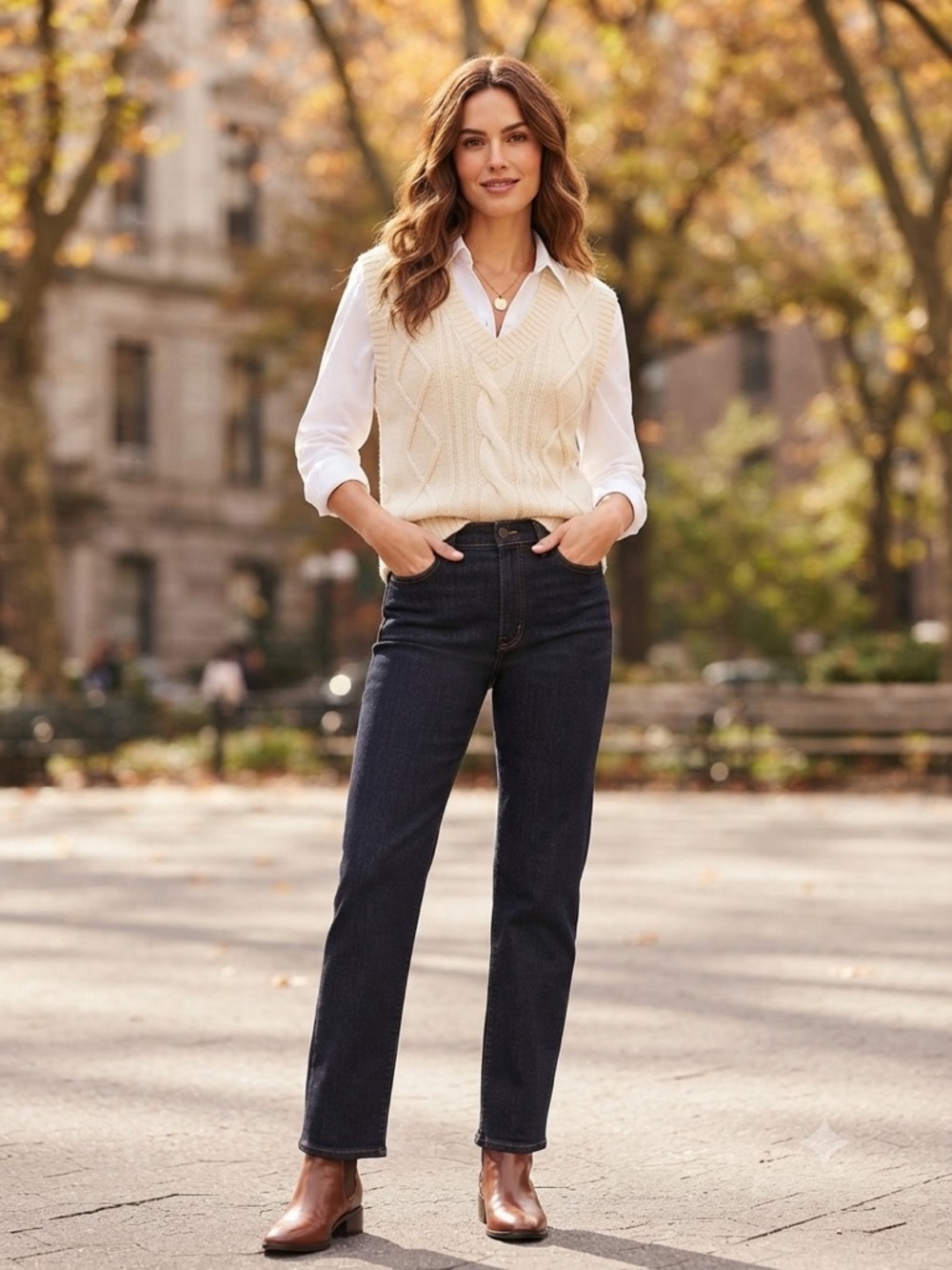 SHEIN Cream Cable Knit V-Neck Sweater Vest